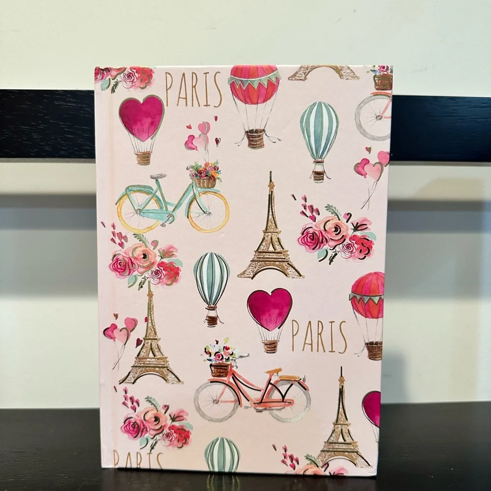 Paris Eiffel Tower Notebook Journal Floral Bicycle Hot Air Balloon Aesthetic